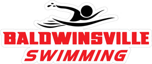 "Baldwinsville Swimming" Red Lettering Decal