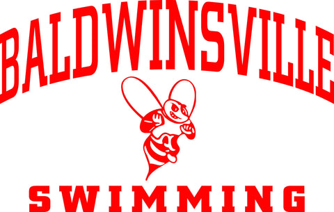 "Baldwinsville Swimming" Varsity Font & Bee Decal